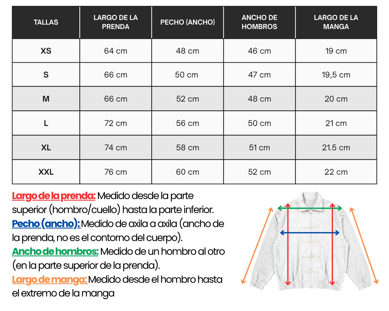 Guía de tallas — Polerón Año Nuevo Chino