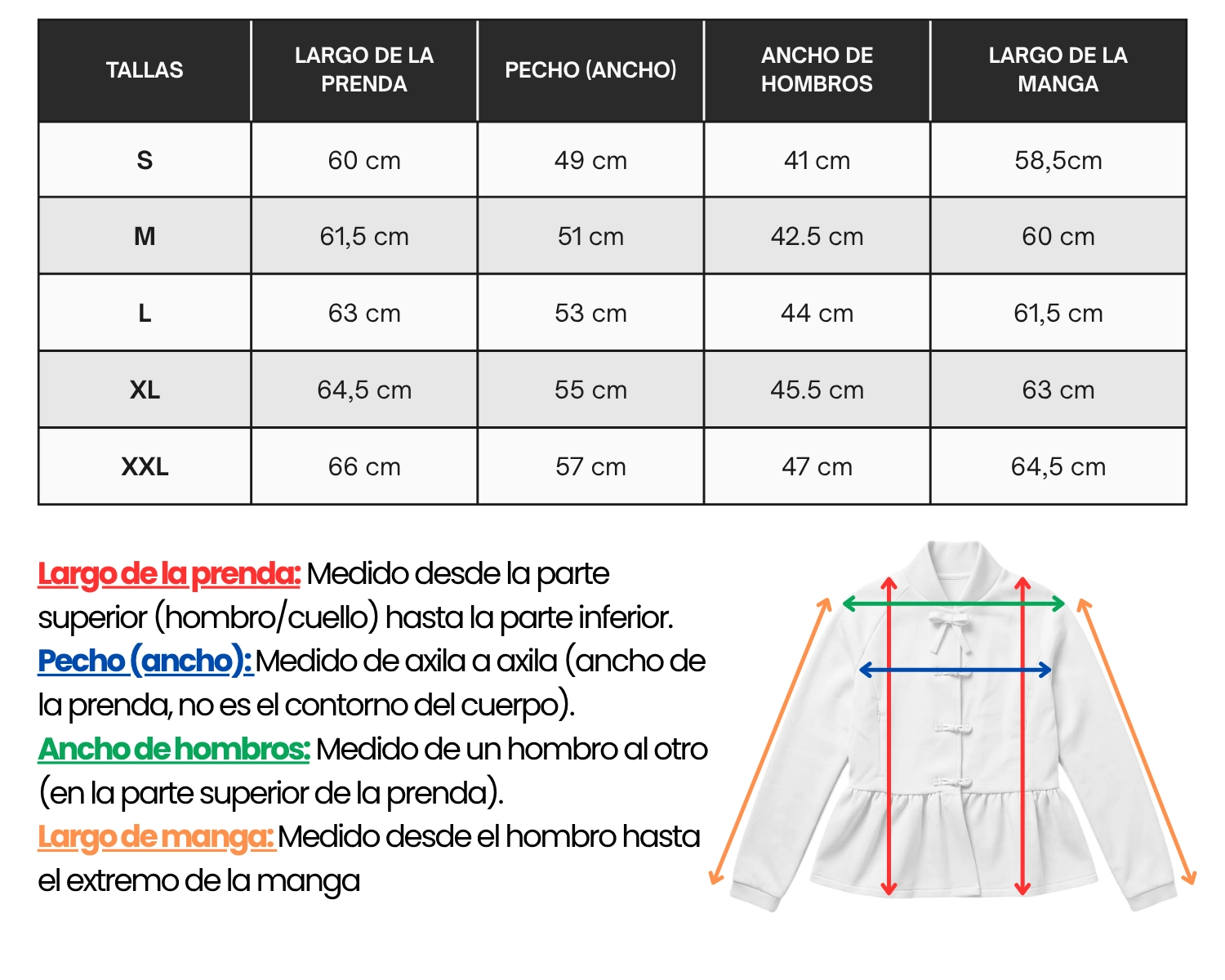 Guía de tallas — Polerón Estilo Chino