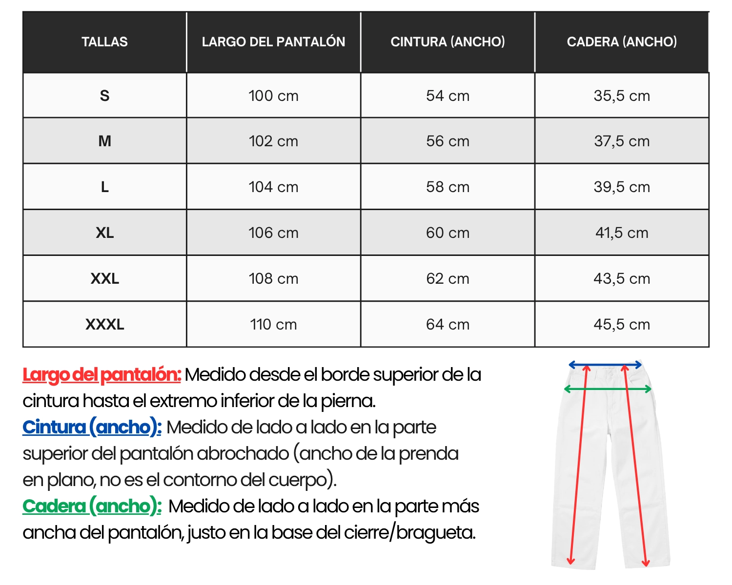 Guía de tallas — Jeans Carh4rtt Camuflaje