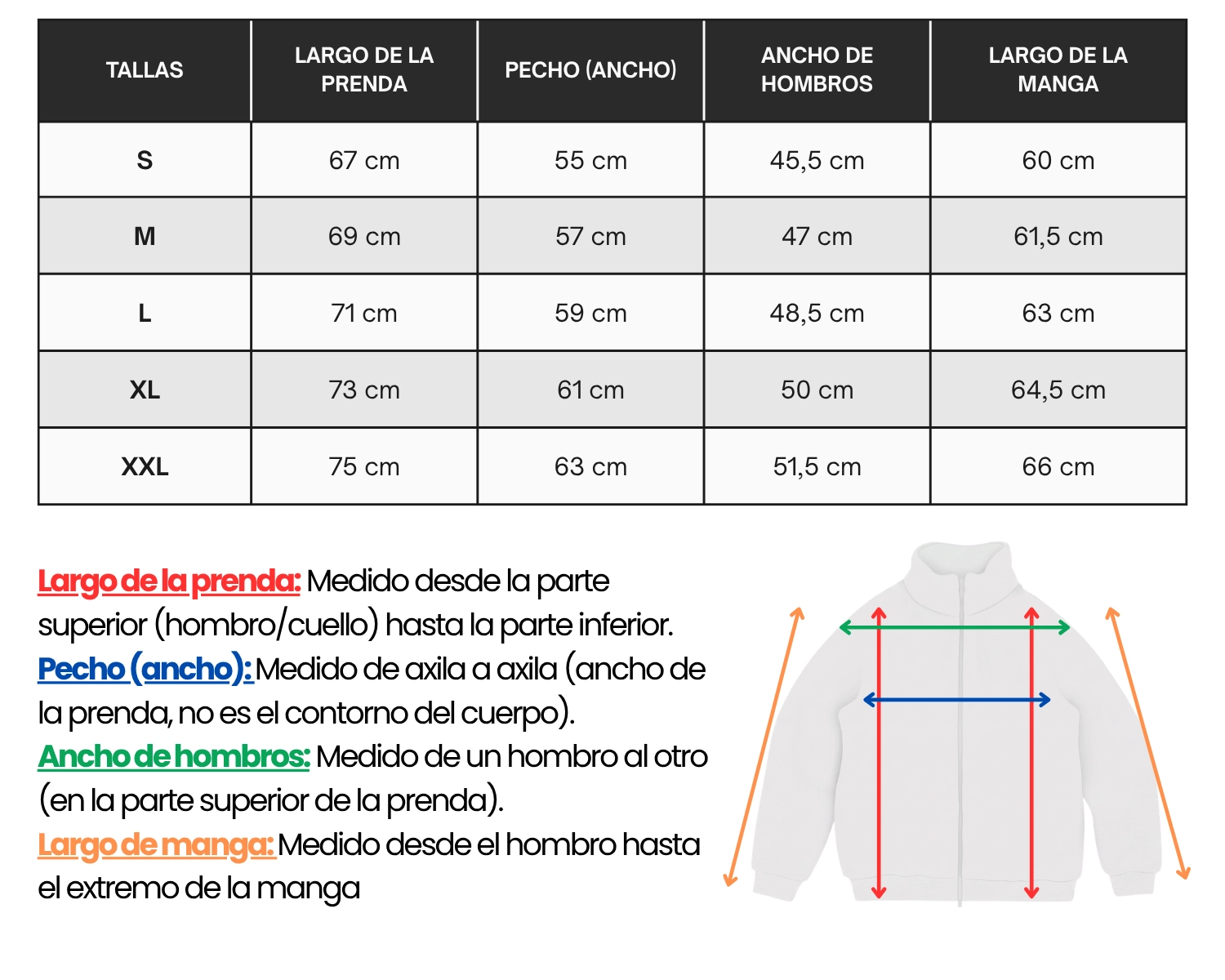 Guía de tallas — Abrigo N1ke