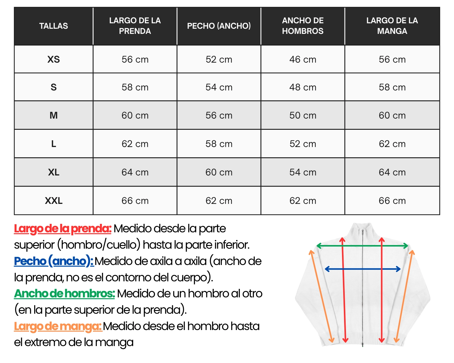 Guía de tallas — Zipper Em3 Studi0s